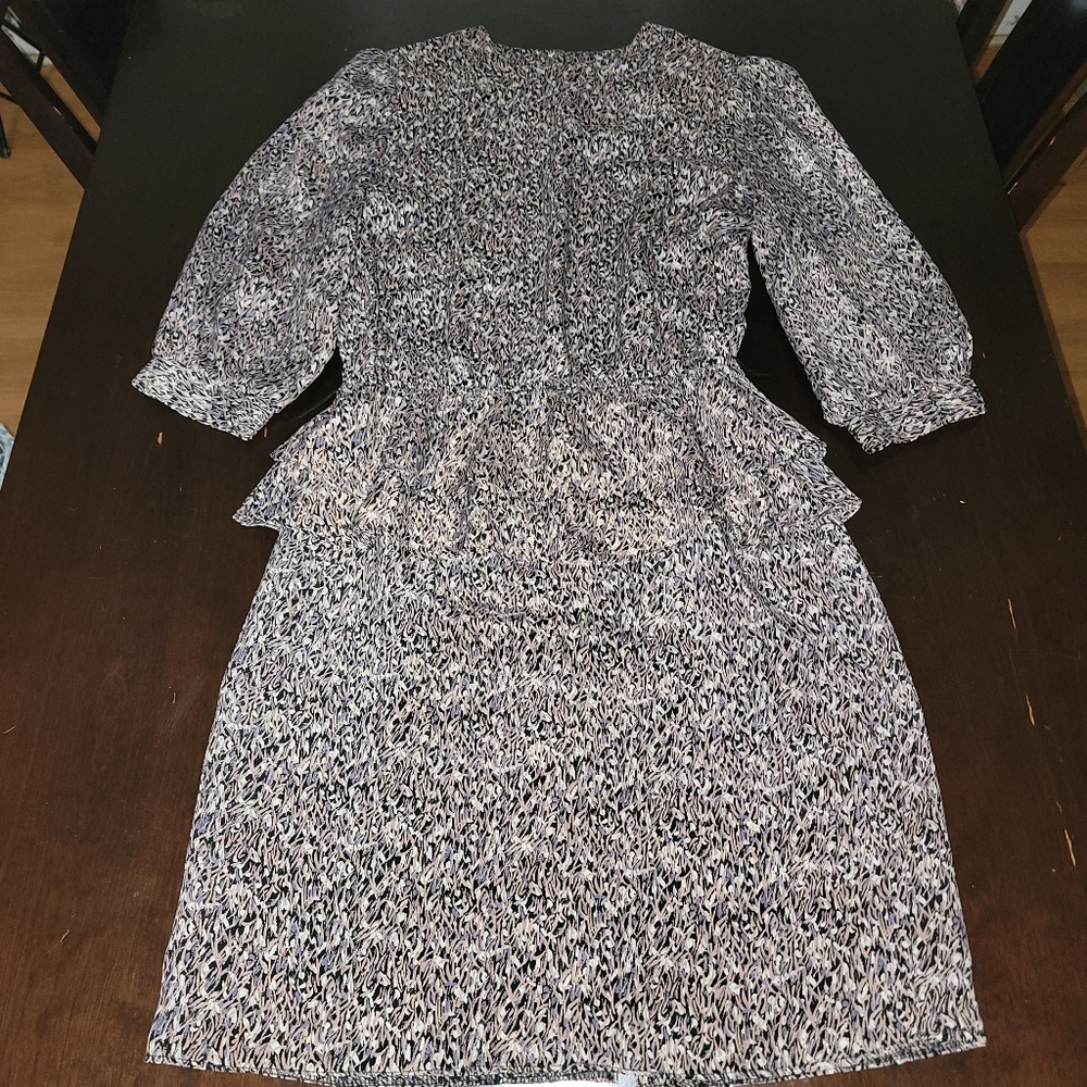 Vintage Peplum Granny Floral Dress w/ Shoulder Pads Stretch Cinched Waist